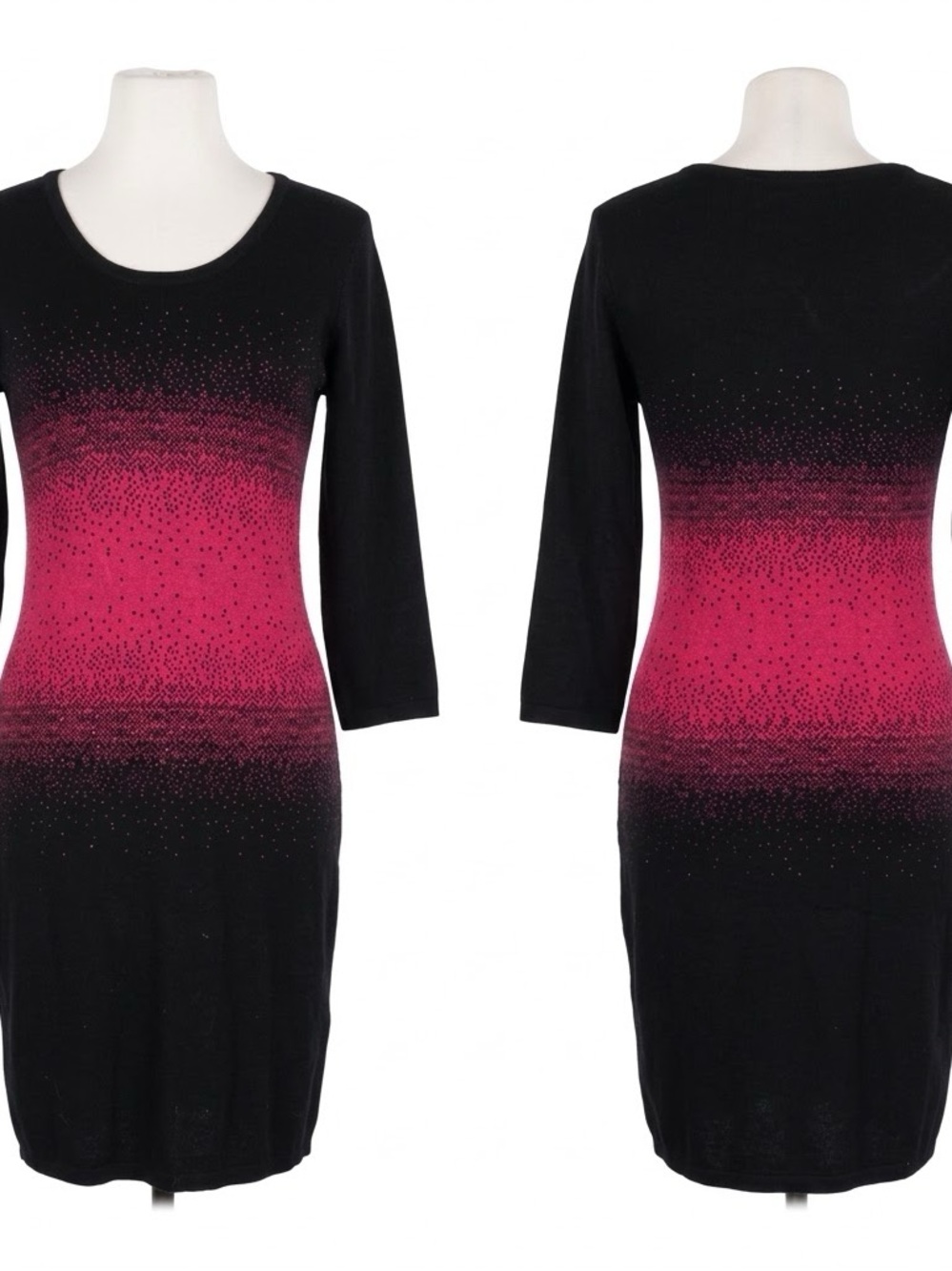 VENUS Black to Pink Ombre Long Sleeve Knit Dress